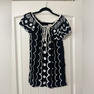Tracy Reese Black and White Beaded Top, Small